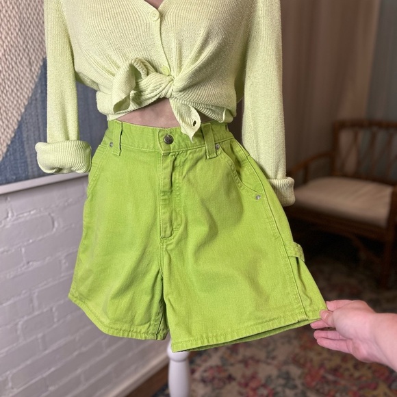 Lee Green Riveteted Dungarees Denim Shorts - Picture 3 of 10